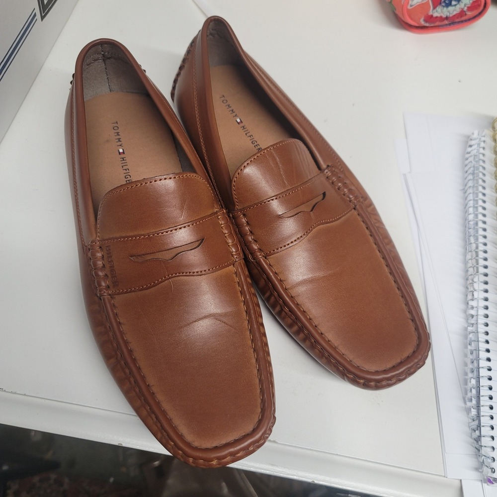 Preppy Tommy Hilfiger Mens Tan Brown Penny Driving Loafers Shoes Size 9.5 MED‎